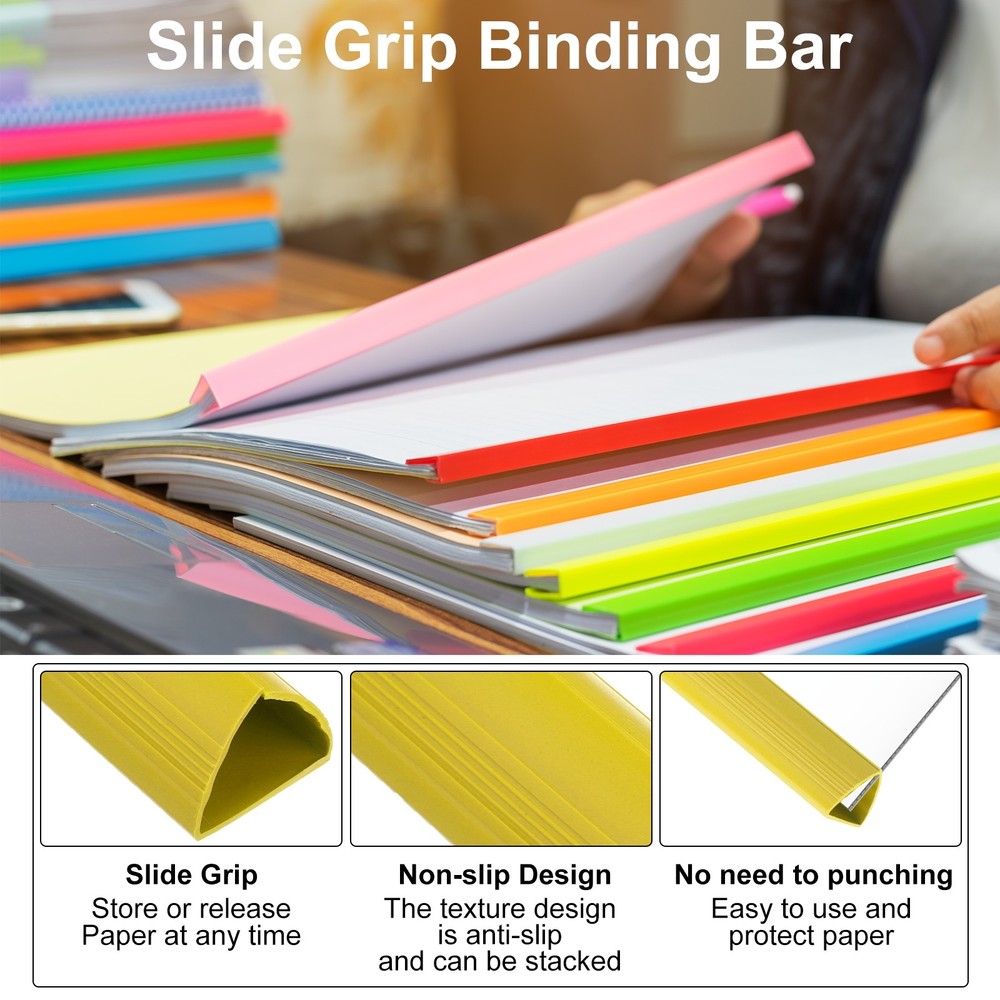 10Pcs Binding Bars, 25mm Binding Bars 220 Sheets Capacity, Yellow