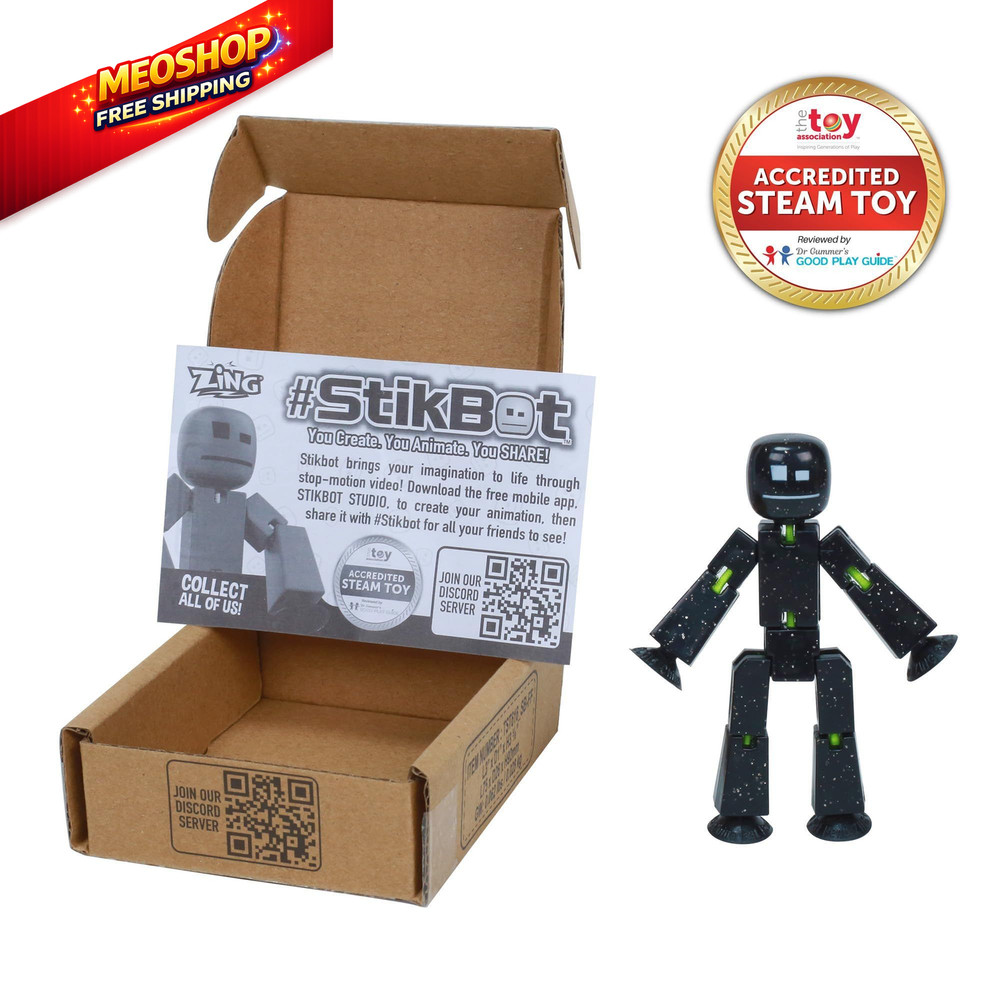 Zing StikBot Single Pack - Includes 1 3 inches tall, Solid Black Sparkle