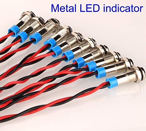 10 PCS 6mm Blue Waterproof Wired LED Indicator Light AC/DC 12-24V Panel Mount