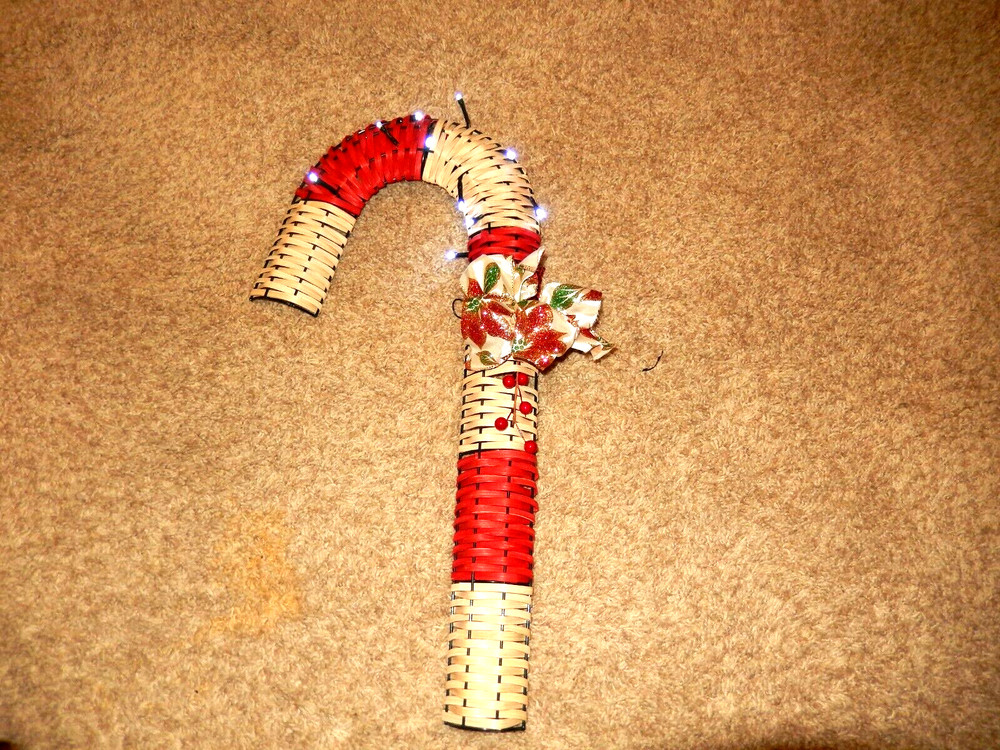 Woven Basket Candy Cane with Lights
