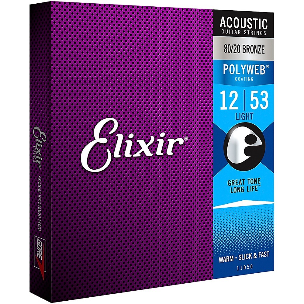 Elixir 80/20 Bronze Acoustic Guitar Strings POLYWEB, Light (.012-.053) 2-Pack