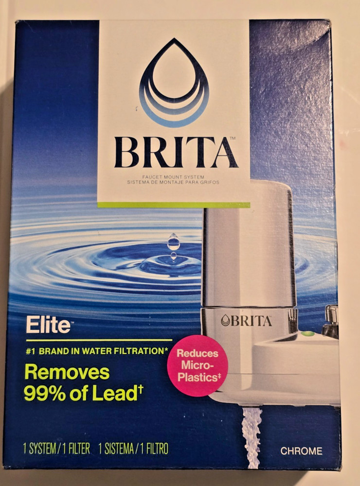 Brita Elite Faucet Mount Water Filter System Chrome Removes 99% Lead New Sealed