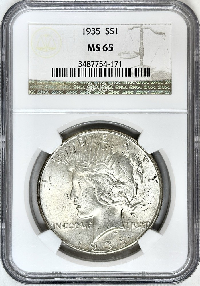 1935 PEACE SILVER DOLLAR NGC MS65