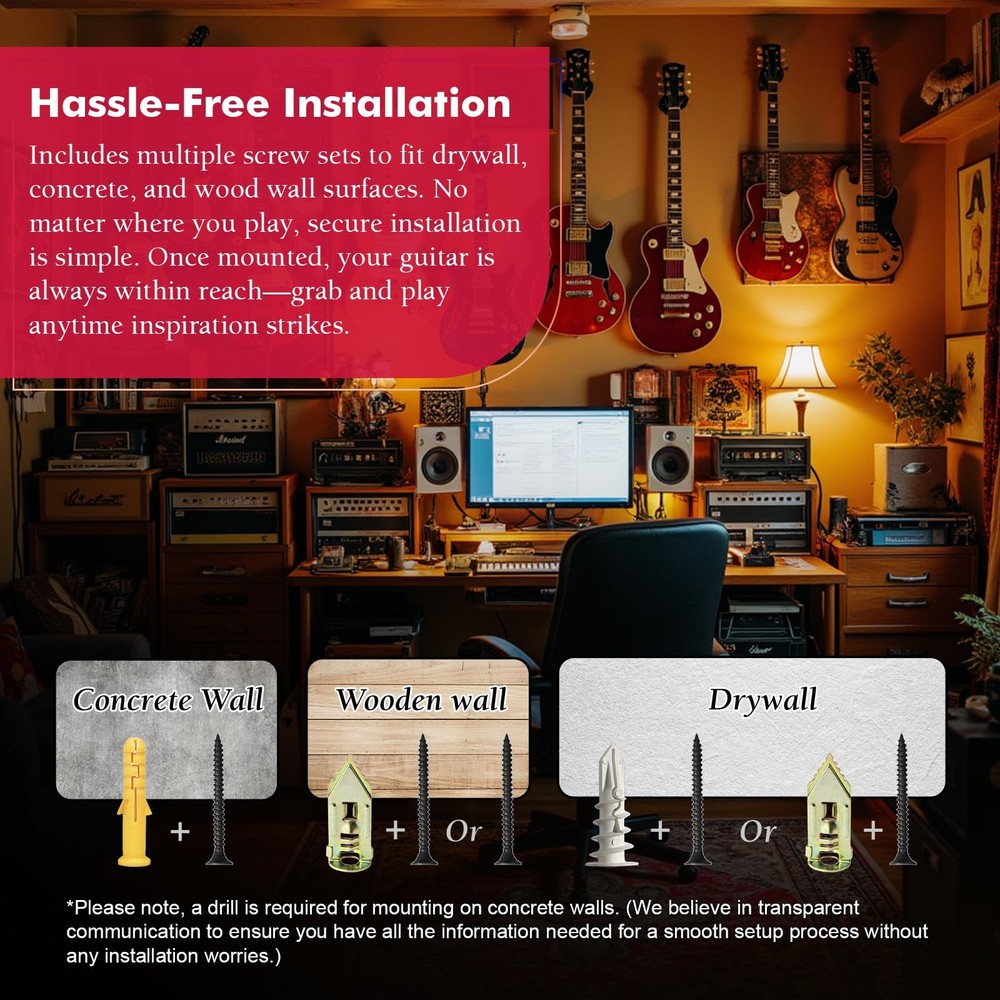 ClefArc Guitar Wall Mount Cherry - 2 Pack U-Shape 2