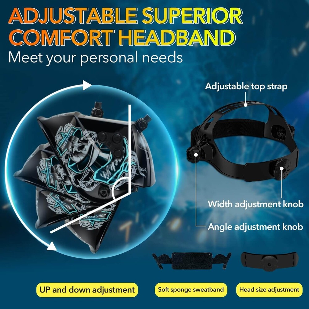 TRQWH Auto Darkening Solar Powered Welding Helmet 4 Arc Sensor Adjustable
