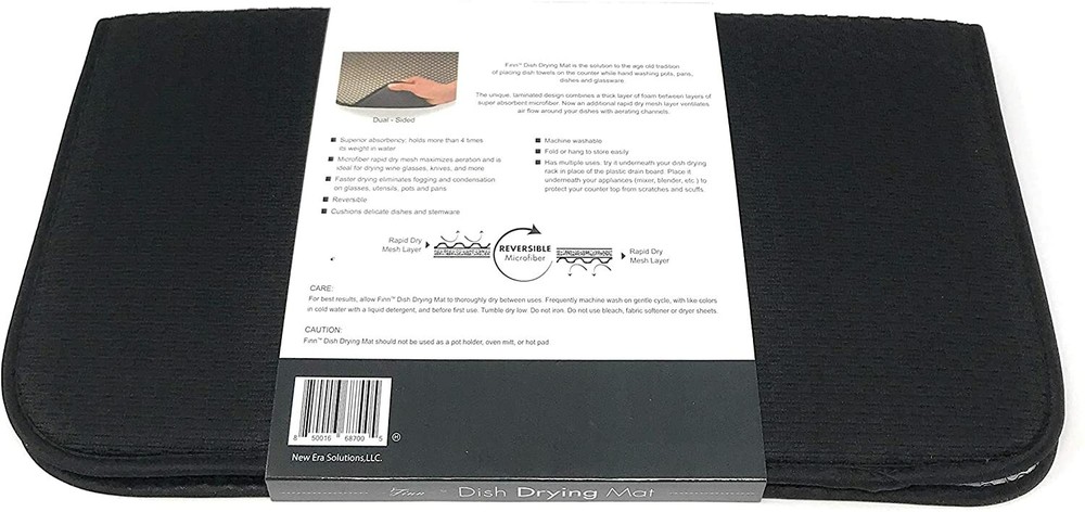 FinnTM Dual Sided Black 18" x 16" Microfiber Absorbent Kitchen Dish Drying Mat