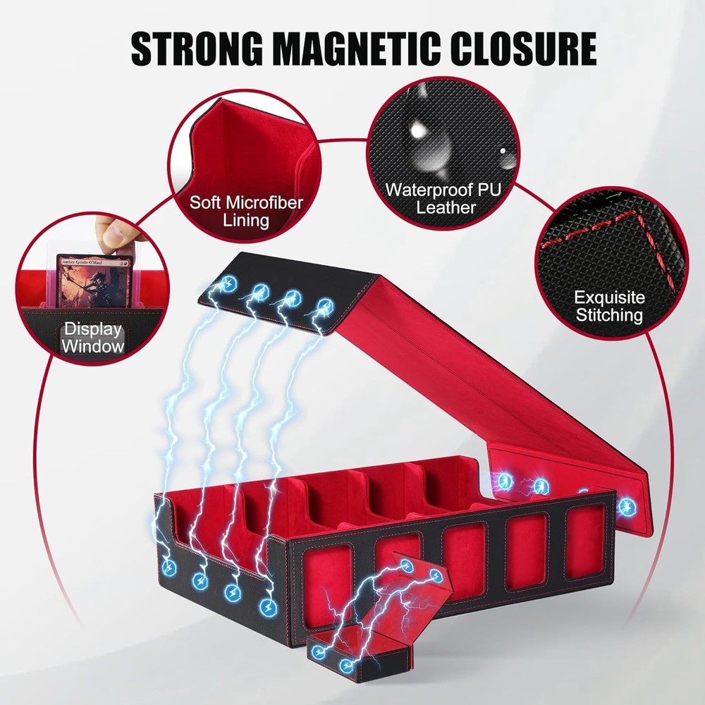 Sturdy Plastic Trading Card Storage Box with Commander Display and Accessories