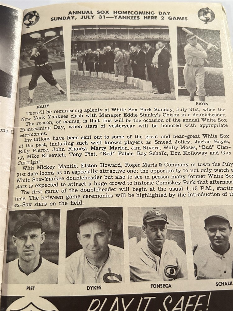 1966 CHICAGO White Sox WASHINGTON Senators Program COMISKEY PARK Agee PIERCE
