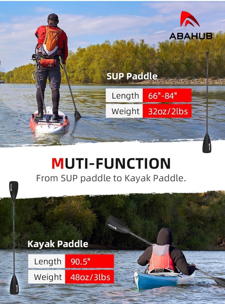 Abahub Paddle - 3 Piece Adjustable Paddles - Lightweight Stand-Up Paddle Adjusta