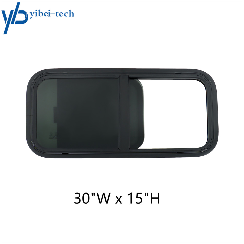 RV Horizontal Sliding Window w/Trim Ring Black 24"~48"W × 15"~22"H Universal