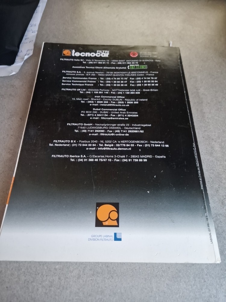 Filtri Tecnocar Filter Parts Book 1999/2000. Reference Catalogue