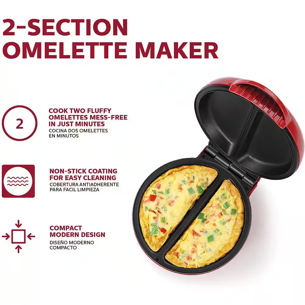 4-Egg Red and Stainless Steel 2-Section Omelets Maker