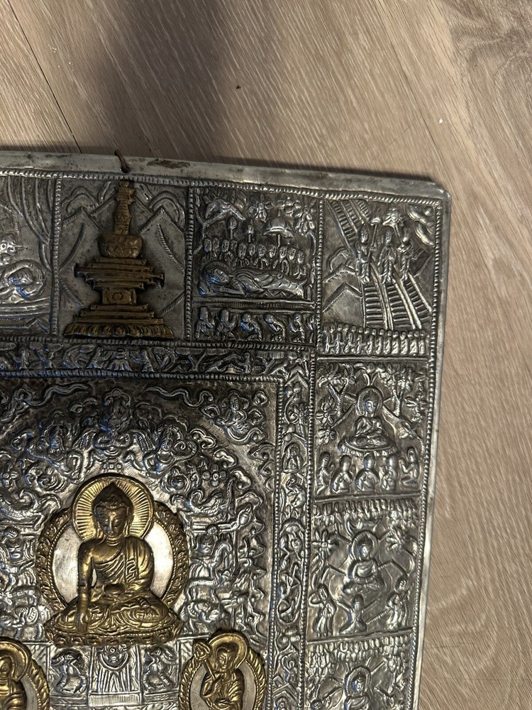 Handcrafted Brass Buddhist Embossed Panel