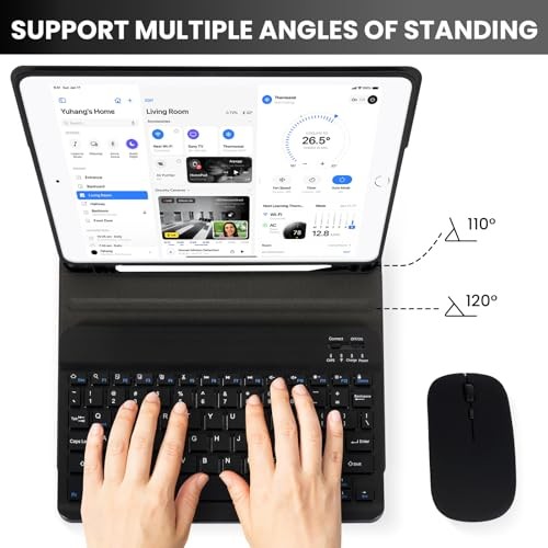 Bluetooth Keyboard Case with Mouse for iPad 6th/5th 9.7 inch+Mouse Black