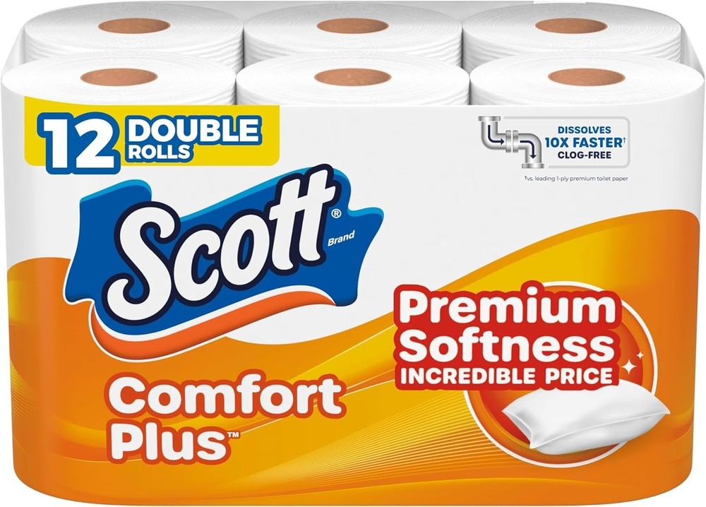 Scott ComfortPlus Toilet Paper, 12 Double Rolls, 231 Sheets per Roll
