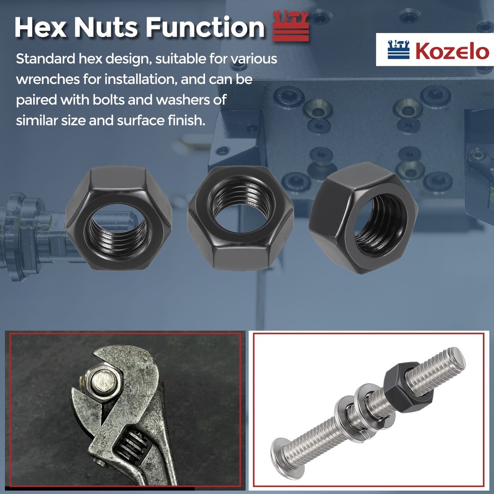4pcs Hex Nuts - [M14-2] Carbon Steel Grade 8 Hardware Nuts, Black