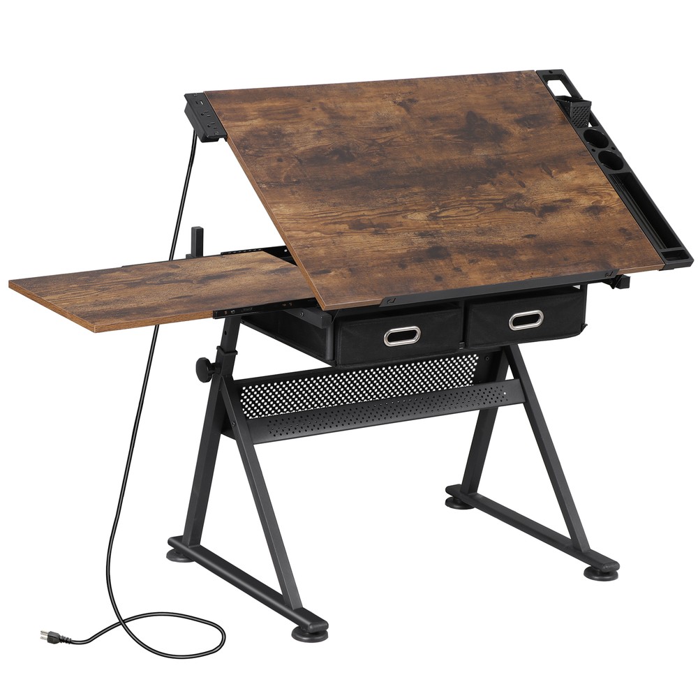 Adjustable Artist Table Tilted Tabletop w/Drafting Stool & Storage Drawer Retro