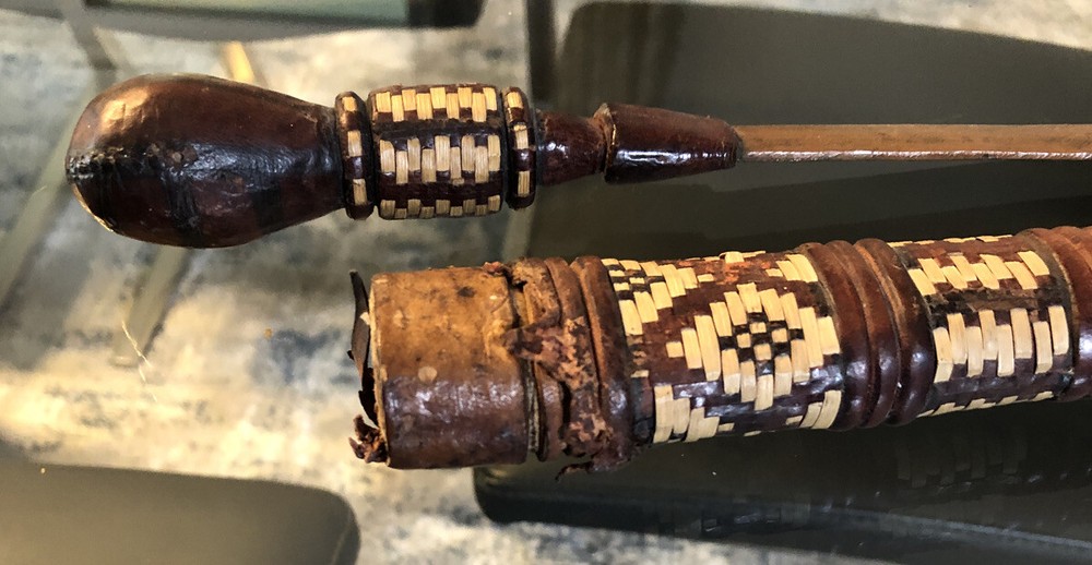 Unique Tribal Dagger In Woven Sheath With Leather Handle