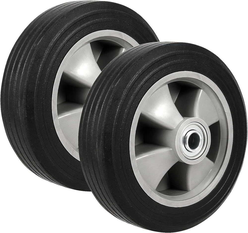 2 Pack 8 Inch Solid Rubber Replacement Wheels, Flat Free Hand Truck Tires