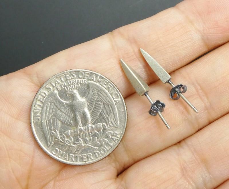 Handmade Unique Sterling Silver Square Spike Tiny Stud Post Earrings Gothic Cool