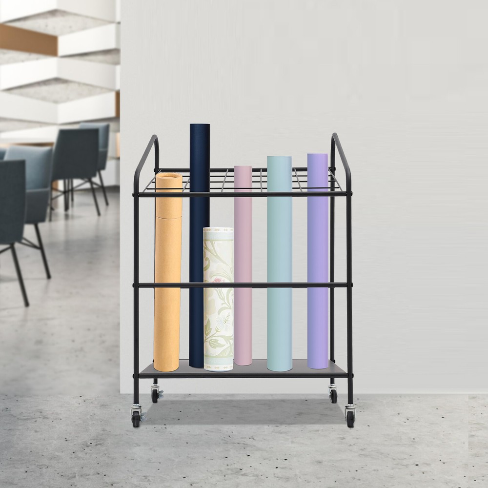 3-Tier Mobile Paper Rolls Organizer Floor Storage Rack Material Roll Dsplay Rack