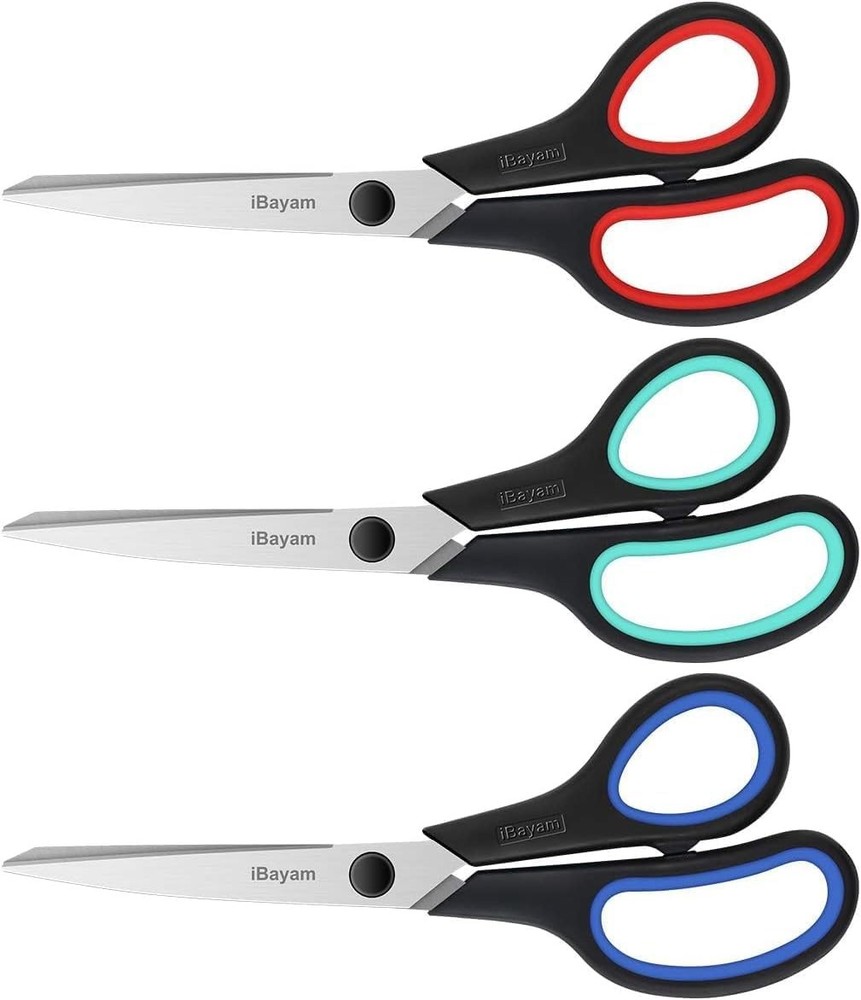 3-Pack 8" Heavy Duty Scissors with Ultra Sharp 3-Pack, Red, Green, Blue