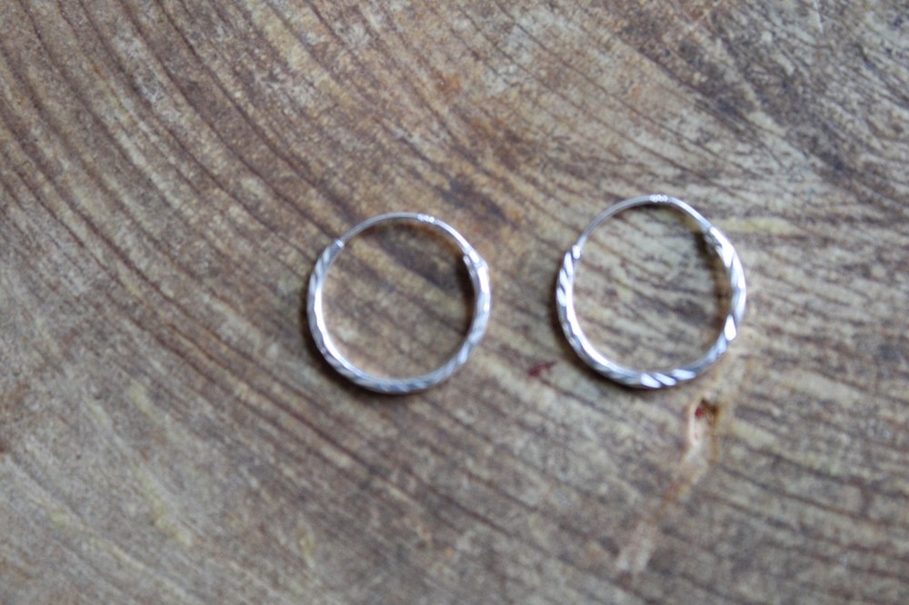 Textured Sterling Silver HOOP Earrings 9/16"