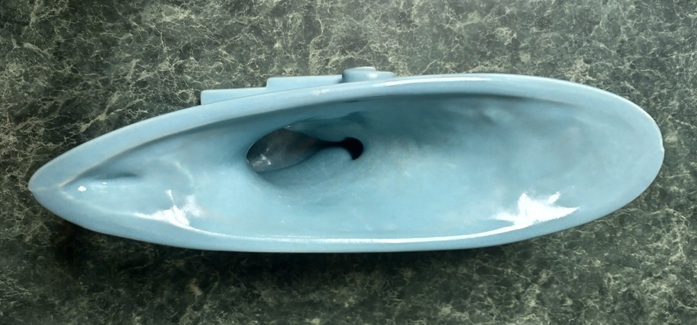 Vintage Haeger Pottery Cornucopia Scroll Planter Turquoise Blue