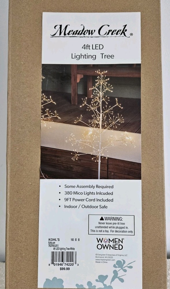 NEW! Meadow Creek 4 ft Micro LED White Artificial Tree Floor Decor