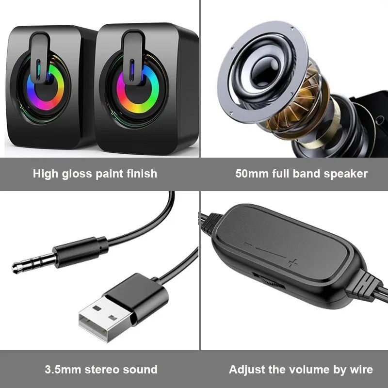 Computer Speakers PC Sound Box HIFI Stereo Microphone USB Wired Caixa De Som