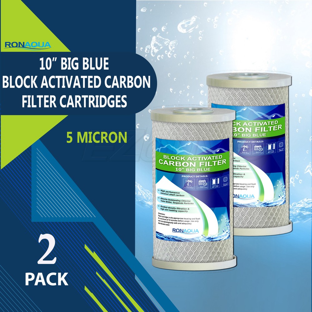 2 pcs Big Blue CTO Carbon Block Water Filters 4.5" x 10" Whole House Cartridges