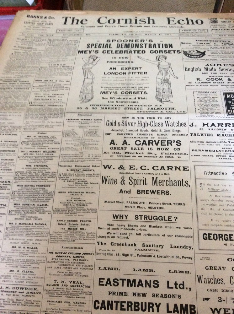 L Complete Original The Cornish Echo Cornwall Newspaper 1911 September 15th