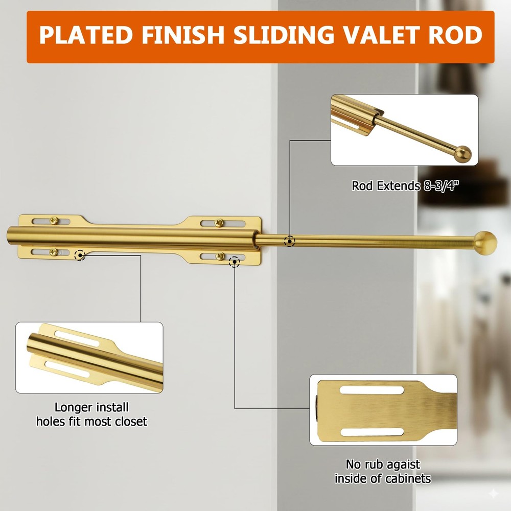LOMILD Pull-out Valet Rod for Closet 2 Pack, Brushed 2 #1 Gold