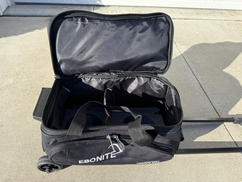Ebonite 2 Ball Transport Telescoping Rolling Bowling Bag Black Great Condition