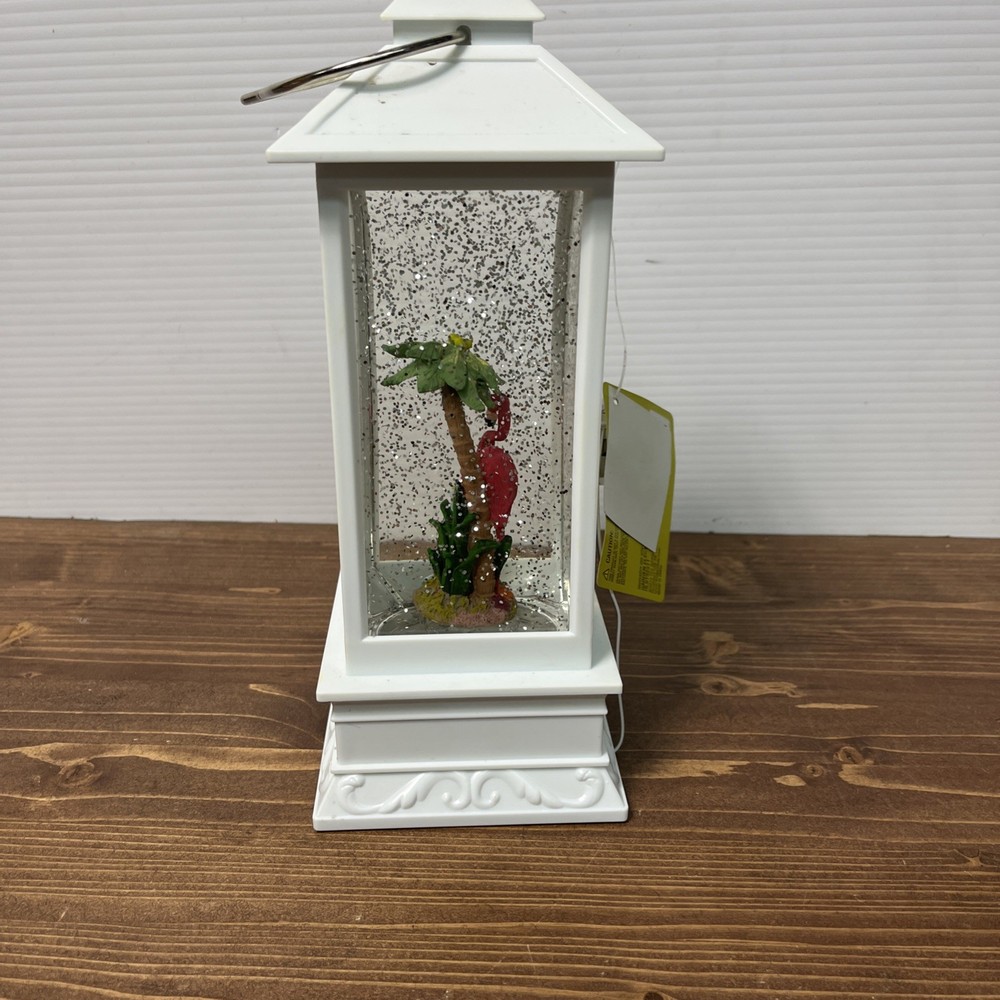 Snow Globe Lantern, Pink Flamingo Lighted Snow Globe Lantern with Timer, USB
