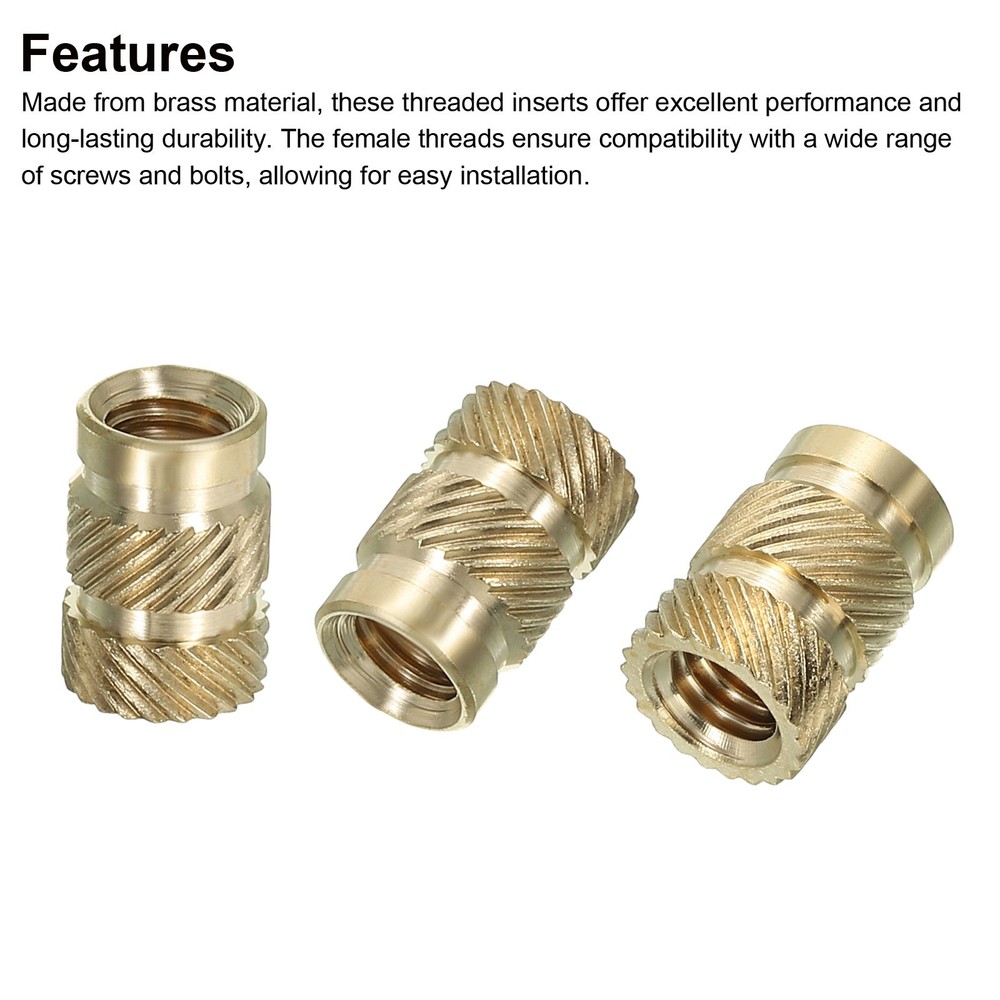 20 Pcs M6 Threaded Inserts 3D Printing Knurled Nuts Heat-Set Inserts Brass