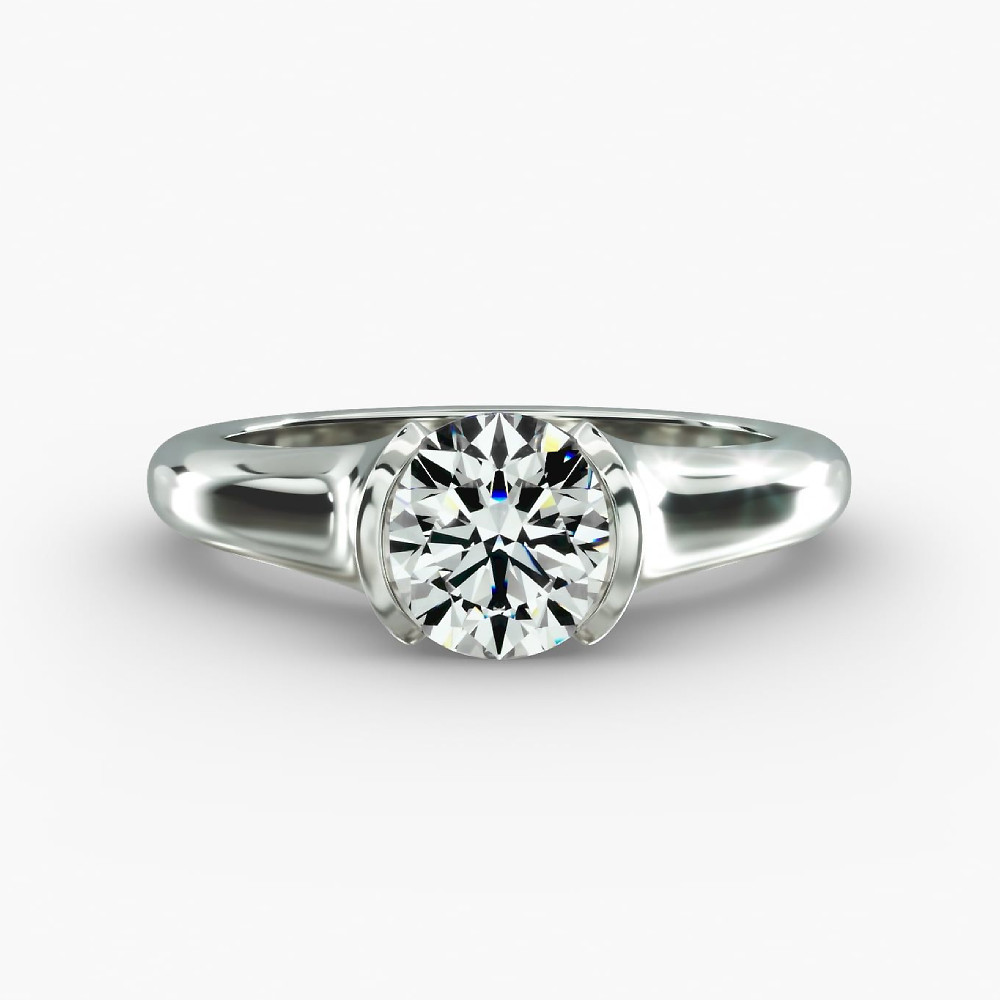 Round Cut Setting Engagement Ring Semi Mount Solid 14k White Gold Sizes 6. 6.5 7