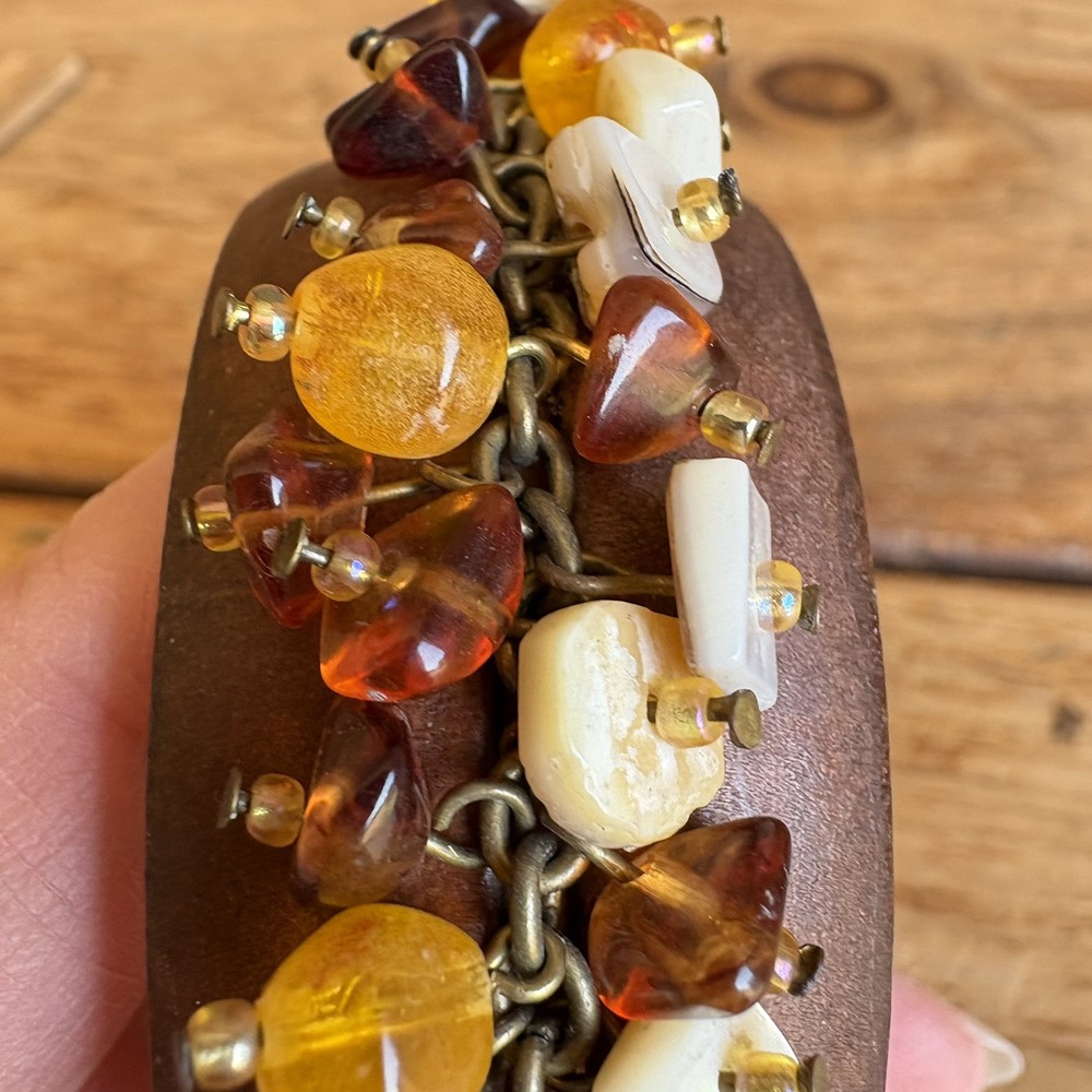Vintage Multi-stone Beaded Wooden Bangle Bracelet