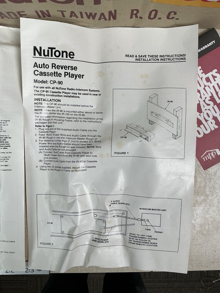 Vintage NIB NuTone Intercom CP-90 Auto-Reverse Cassette Tape Deck Player