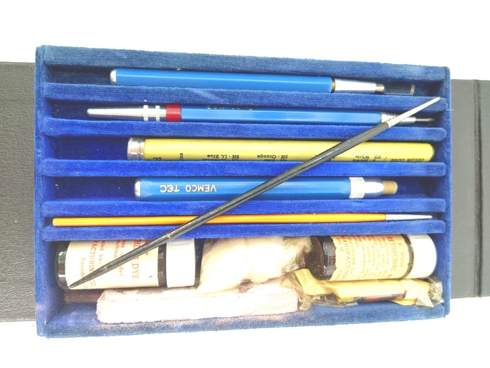 Vintage Vemco Tec RT-3 Retouching Set LARGE FORMAT PHOTO NEGATIVE with Case