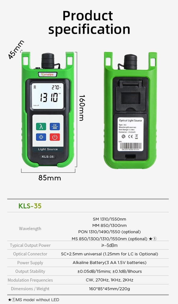 Fiber Optic Power Meter KPM-35 With 7 Wavelength, FTTH SM&MM Light Source Tester