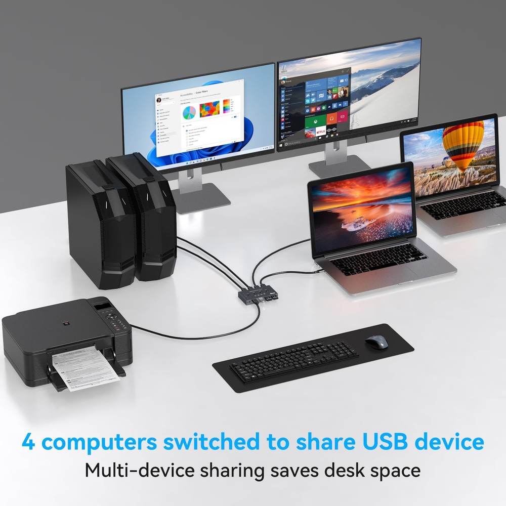 USB 3.0 Switch 4 Computers Share 4 USB Devices 4 Port USB Switcher for Keyboa...