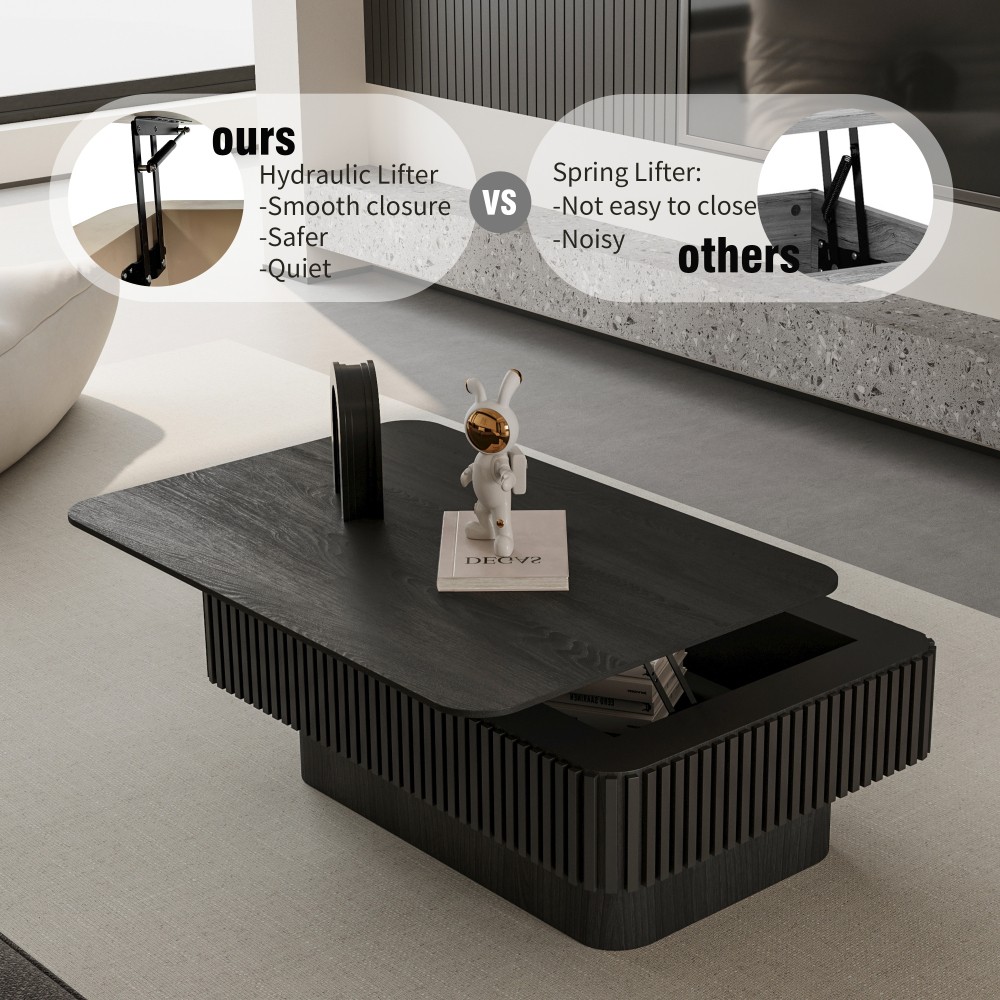 38.6'' Fluted Lift-top Coffee Table Solid Wood Veneered Modern Coffee