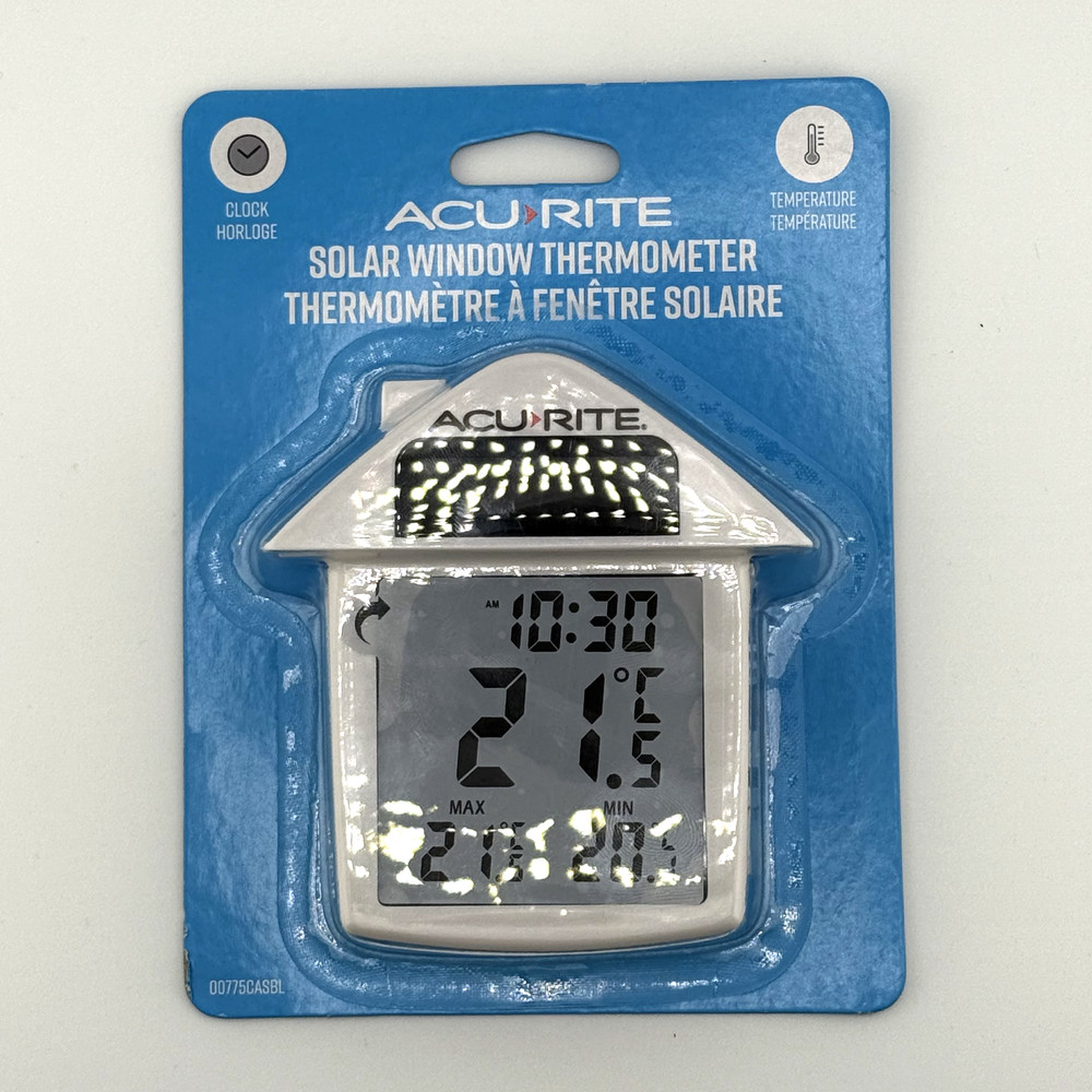 AcuRite Solar Window Thermometer with Clock – Digital Display 775CASBL