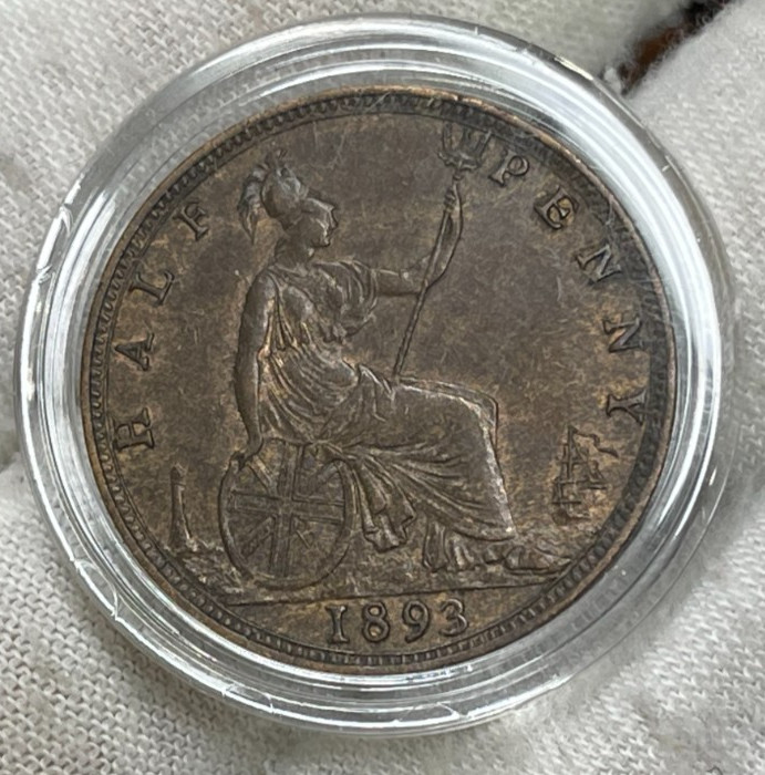 1893 Great Britain Half Penny Coin Great Condition