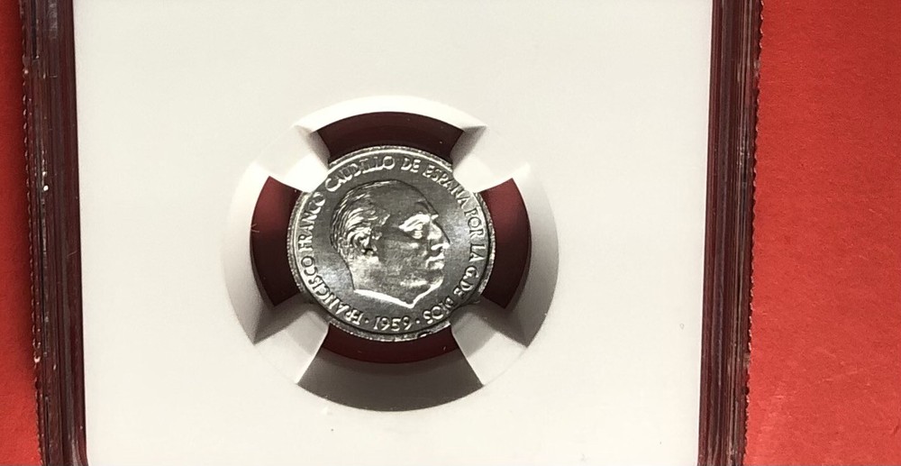 SPAIN-1959-10 CENTIMOS ,GRADED BY NGC MS 64.