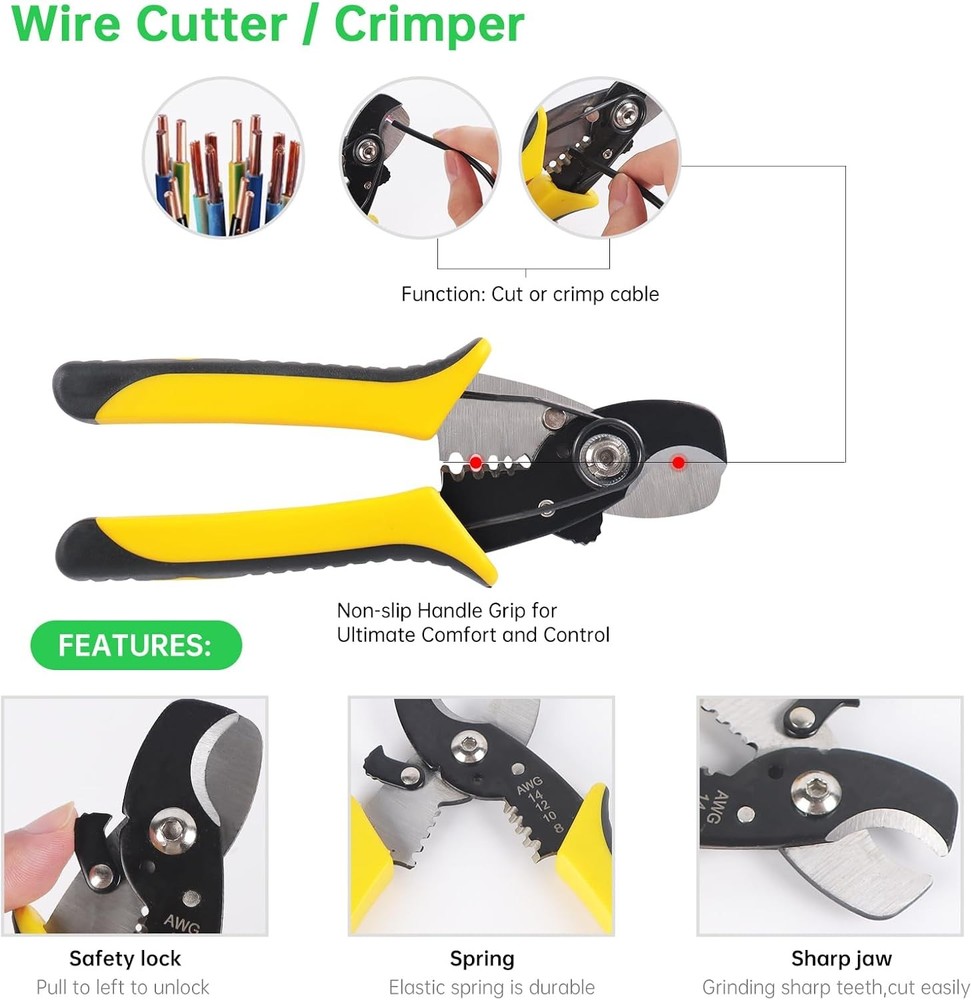 Solar Crimper Stripper Tool Kit with 12 Pairs Connectors and 2 Spanner Wrenches