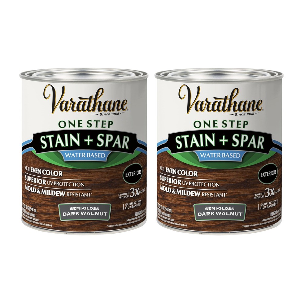 Varathane Water-Based Exterior Spar Urethane, Dark Walnut, Quart, 2 PK