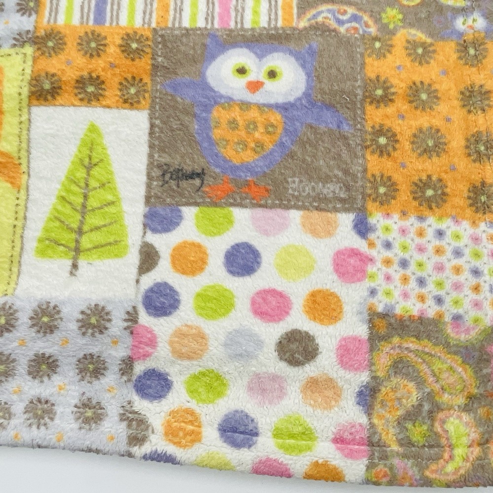 Owl Patchwork Print Baby Blanket Orange Stripe Dot Paisley