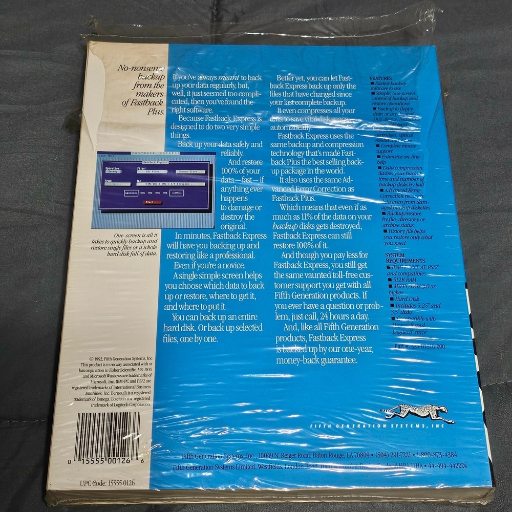 Fastback Plus Version 3.1 for DOS - Systems Backup Software 1992
